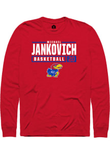 Michael Jankovich  Kansas Jayhawks Red Rally NIL Stacked Box Long Sleeve T Shirt
