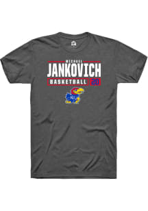 Michael Jankovich  Kansas Jayhawks Dark Grey Rally NIL Stacked Box Short Sleeve T Shirt