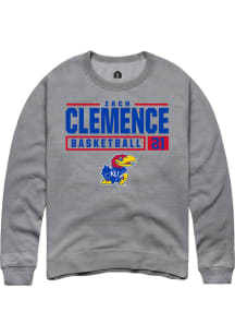 Zach Clemence  Rally Kansas Jayhawks Mens Grey NIL Stacked Box Long Sleeve Crew Sweatshirt