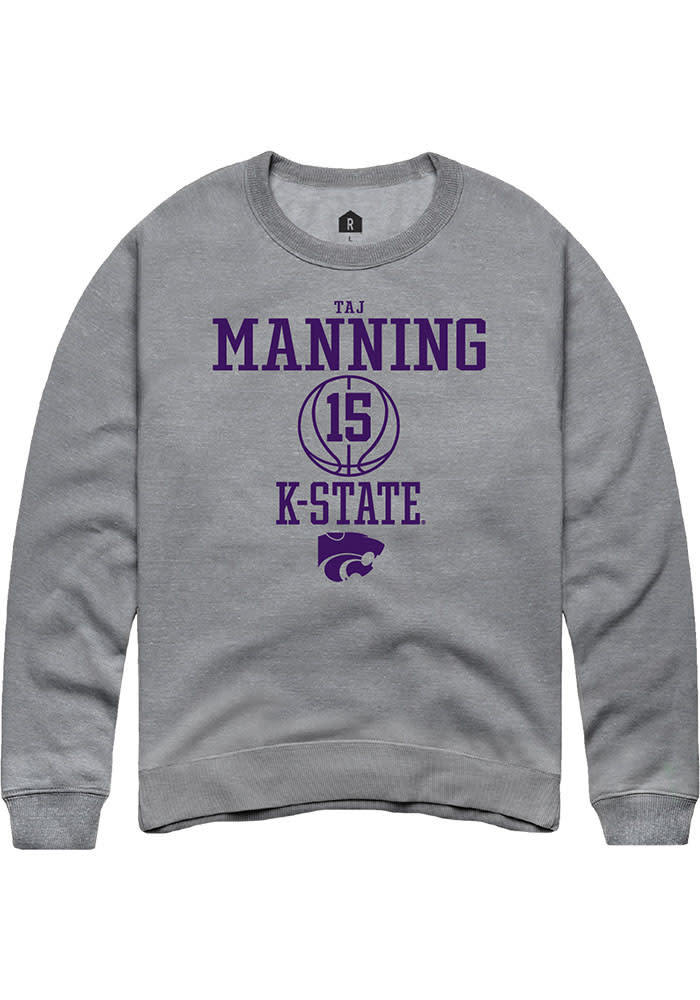 Taj Manning Rally K-State Wildcats Mens Grey NIL Sport Icon Long Sleeve Crew Sweatshirt