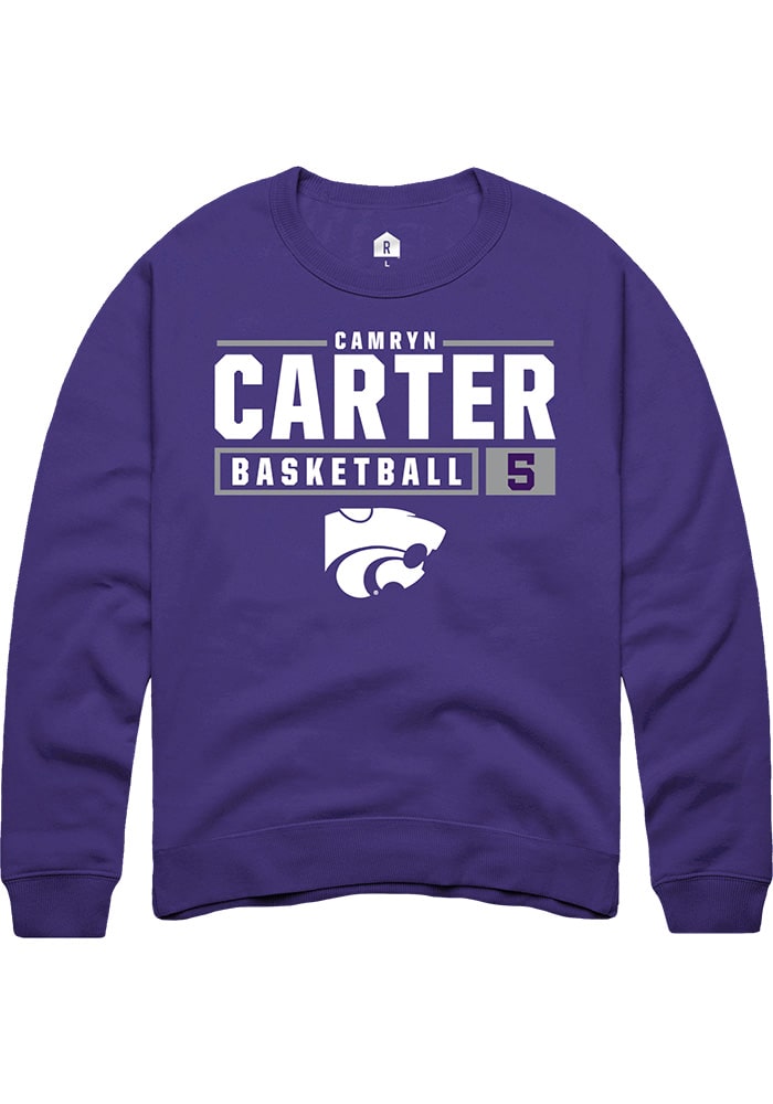 Camryn Carter Rally K-State Wildcats Mens Purple NIL Stacked Box Long Sleeve Crew Sweatshirt