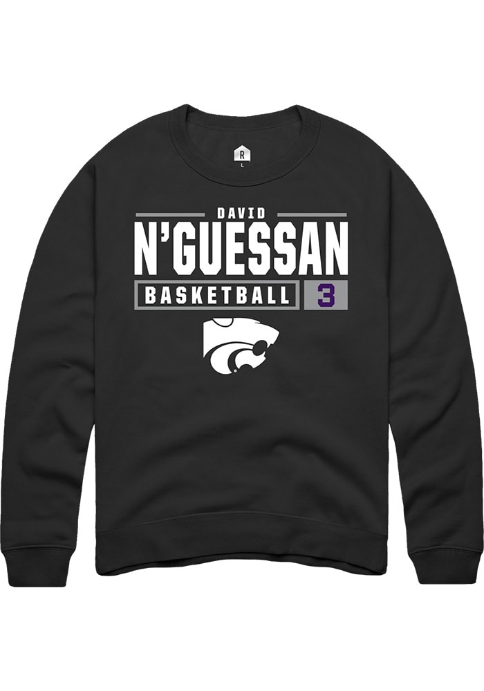 David N’Guessan Rally K-State Wildcats Mens Black NIL Stacked Box Long Sleeve Crew Sweatshirt