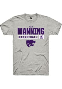 Taj Manning  K-State Wildcats Ash Rally NIL Stacked Box Short Sleeve T Shirt