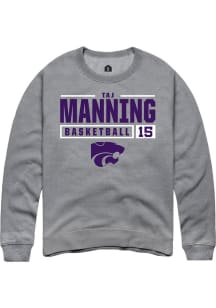 Taj Manning  Rally K-State Wildcats Mens Grey NIL Stacked Box Long Sleeve Crew Sweatshirt
