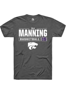 Taj Manning  K-State Wildcats Dark Grey Rally NIL Stacked Box Short Sleeve T Shirt