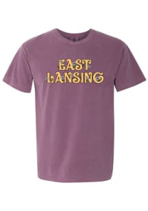 Rally Michigan Womens Purple Floral Wordmark Short Sleeve T-Shirt
