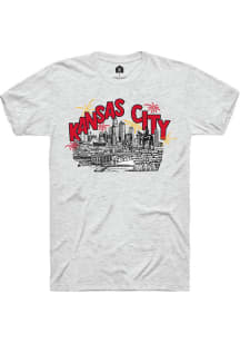 Rally Kansas City White Cityscape Fireworks Short Sleeve T Shirt