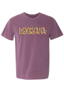 Rally Louisiana Womens Purple Floral Short Sleeve T-Shirt