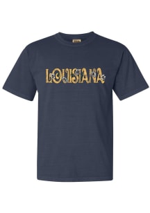 Rally Louisiana Womens Blue Floral Short Sleeve T-Shirt