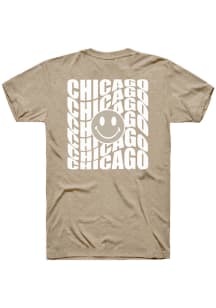 Rally Chicago Tan Repeating Smiley Wordmark Short Sleeve Fashion T Shirt