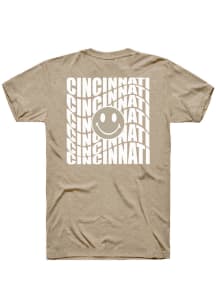 Rally Cincinnati Tan Repeating Smiley Wordmark Short Sleeve Fashion T Shirt