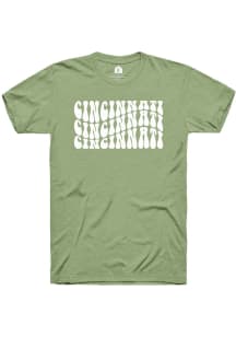 Rally Cincinnati Green Repeating Wordmark Short Sleeve Fashion T Shirt