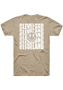 Rally Cleveland Tan Repeating Smiley Wordmark Short Sleeve Fashion T Shirt