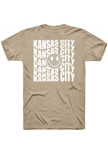 Rally Kansas City Tan Repeating Smiley Wordmark Short Sleeve Fashion T Shirt
