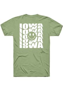 Rally Iowa Green Repeating Smiley Wordmark Short Sleeve Fashion T Shirt