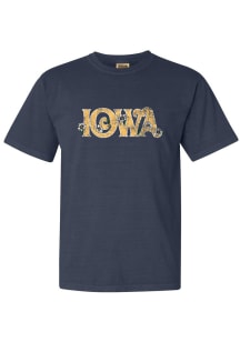 Rally Iowa Womens Blue Floral Short Sleeve T-Shirt