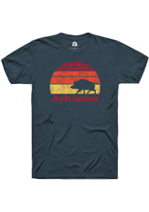 Rally Arkansas Navy Blue Razorback Sunset Short Sleeve Fashion T Shirt