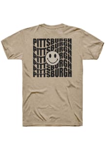 Rally Pittsburgh Tan Repeating Smiley Wordmark Short Sleeve Fashion T Shirt