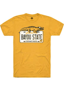 Rally  Gold Bayou State License Plate Short Sleeve Fashion T Shirt