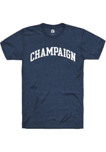 Rally Champaign Navy Blue Arch Wordmark Short Sleeve Fashion T Shirt