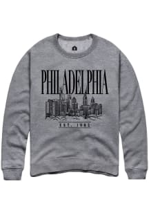 Rally Philadelphia Mens Grey Skyline Long Sleeve Crew Sweatshirt