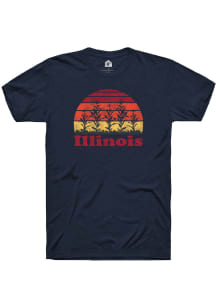 Rally Illinois Navy Blue Sunset Icon Short Sleeve Fashion T Shirt