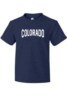 Rally Colorado Youth Navy Blue Wordmark Short Sleeve Fashion T-Shirt