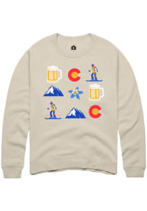 Rally Colorado Mens Ivory Icon Collage Long Sleeve Crew Sweatshirt