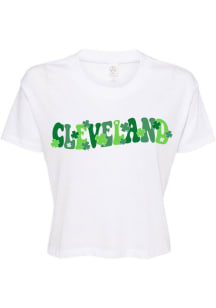 Rally Cleveland Womens White Shamrock Wordmark Short Sleeve T-Shirt