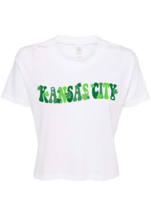 Rally Kansas City Womens White Shamrock Wordmark Short Sleeve T-Shirt