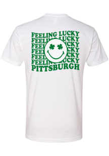 Rally Pittsburgh White Shamrock Smiley Face Short Sleeve Fashion T Shirt