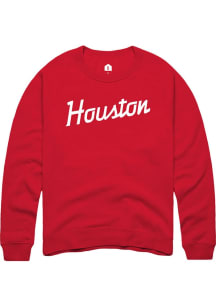 Rally Houston Mens Red Script Long Sleeve Crew Sweatshirt