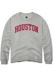 Rally Houston Mens Grey Arched Wordmark Long Sleeve Crew Sweatshirt