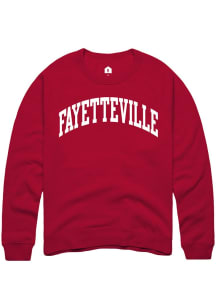 Rally Fayetteville Mens Red Arched Wordmark Long Sleeve Crew Sweatshirt