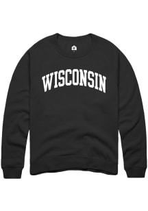 Rally Wisconsin Mens Black Arched Wordmark Long Sleeve Crew Sweatshirt