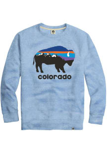 Rally Colorado Mens Blue Sunrise Bison Long Sleeve Crew Sweatshirt