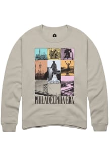 Rally Philadelphia Mens Ivory Eras Collage Long Sleeve Crew Sweatshirt