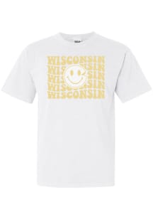 Rally Wisconsin Womens White Cheese Smiley Short Sleeve T-Shirt