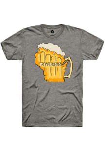 Rally Wisconsin Grey Beer State Outline Short Sleeve Fashion T Shirt