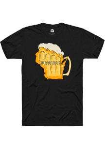 Rally Wisconsin Black Beer State Outline Short Sleeve Fashion T Shirt