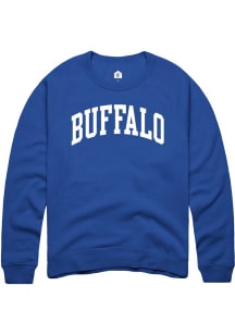 Rally Buffalo Mens Blue Arched Wordmark Long Sleeve Crew Sweatshirt