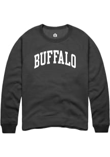 Rally Buffalo Mens Black Arched Wordmark Long Sleeve Crew Sweatshirt