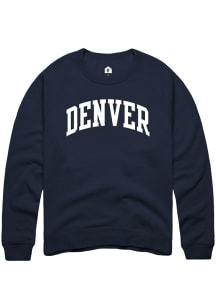 Rally Denver Mens Navy Blue Arched Wordmark Long Sleeve Crew Sweatshirt