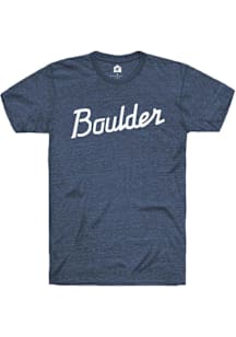 Rally Boulder Navy Blue Script Short Sleeve Fashion T Shirt
