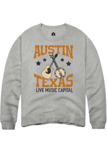 Rally Austin Mens Grey Live Music Capital Long Sleeve Crew Sweatshirt