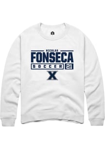 Nicolas Fonseca  Rally Xavier Musketeers Mens White NIL Stacked Box Long Sleeve Crew Sweatshirt