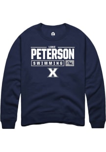 Luke Peterson  Rally Xavier Musketeers Mens Navy Blue NIL Stacked Box Long Sleeve Crew Sweatshir..