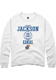 Elmarko Jackson  Rally Kansas Jayhawks Mens White NIL Sport Icon Long Sleeve Crew Sweatshirt