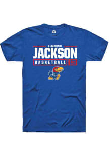 Elmarko Jackson  Kansas Jayhawks Blue Rally NIL Stacked Box Short Sleeve T Shirt