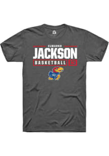 Elmarko Jackson  Kansas Jayhawks Grey Rally NIL Stacked Box Short Sleeve T Shirt